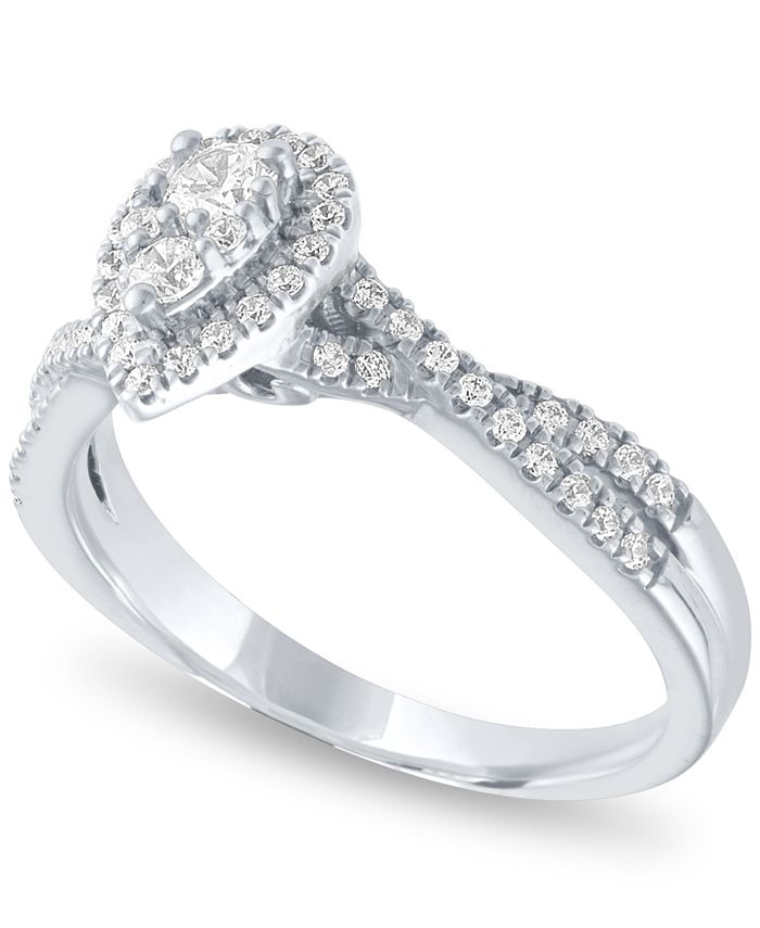 Macy's Diamond Pear Halo Ring (1/2 ct. t.w.) in 14k White Gold - Macy's