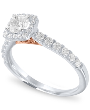 image of Diamond Two-Tone Halo Engagement Ring (1 ct. t.w.) in 14k White and Rose Gold