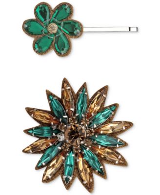Deepa - Silver-Tone 2-Pc. Set Crystal & Bead Fabric Hair Clips