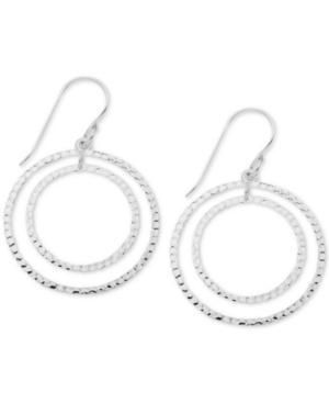 image of Essentials Textured Large Double Hoop Drop Earrings in Fine Silver-Plate