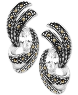 image of Cubic Zirconia & Marcasite Swirl Stud Earrings in Fine Silver-Plate
