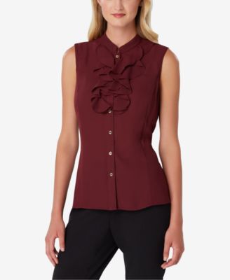 Tahari ASL - Ruffled Button-Front Shell