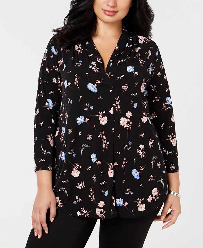 Charter Club Plus Size Floral-Print V-Neck Top, Created for Macy's ...