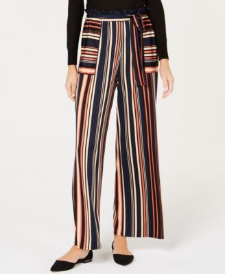 striped belted pants