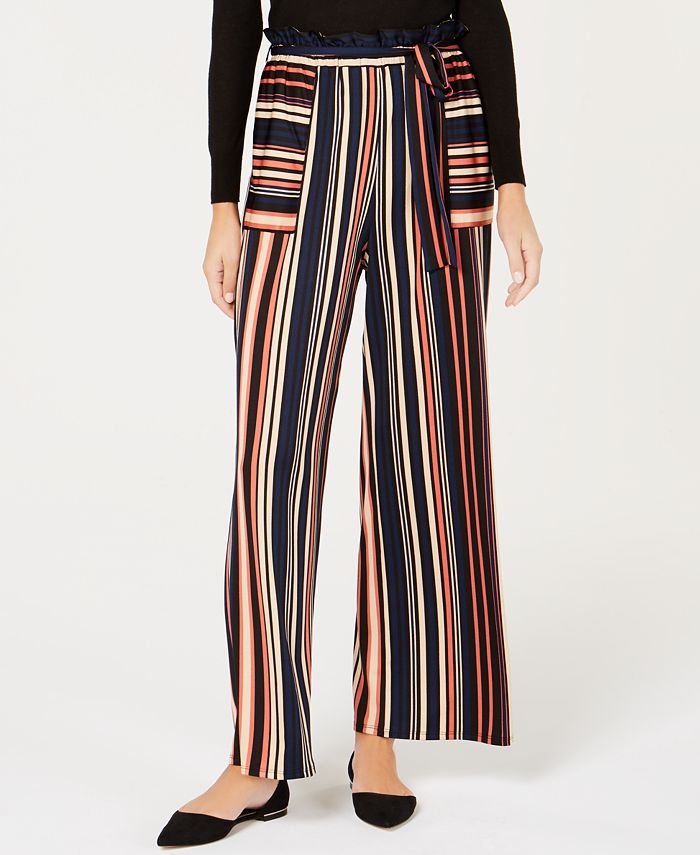 Monteau Petite Striped Belted Pants - Macy's