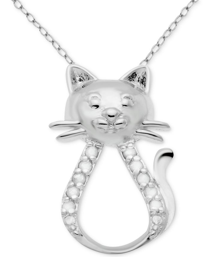Macy's 18" Diamond Cat Pendant Necklace (1/10 ct. t.w.) in Sterling