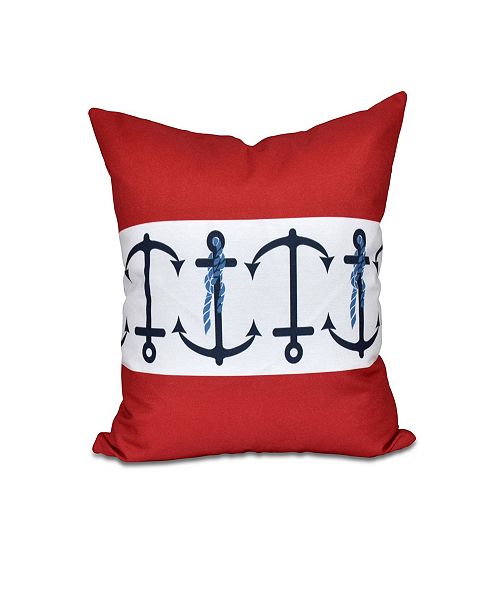 E By Design Anchor Stripe 16 Inch Red Decorative Nautical Throw