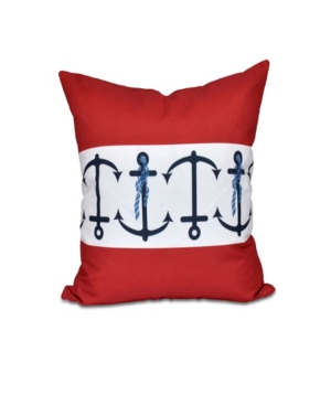 E By Design Anchor Stripe 16 Inch Red Decorative Nautical Throw Pillow