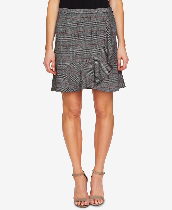 CeCe Plaid Ruffled A-Line Skirt - Macy's