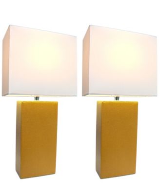 Elegant Designs 2 Pack Modern Leather Table Lamps with White Fabric Shades