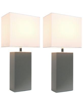 Elegant Designs 2 Pack Modern Leather Table Lamps with White Fabric Shades