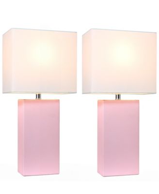 Elegant Designs 2 Pack Modern Leather Table Lamps with White Fabric Shades