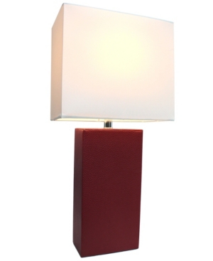 Elegant Designs Modern Leather Table Lamp with White Fabric Shade