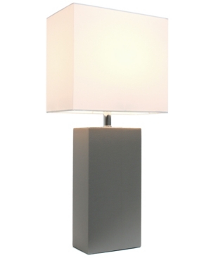 Elegant Designs Modern Leather Table Lamp with White Fabric Shade