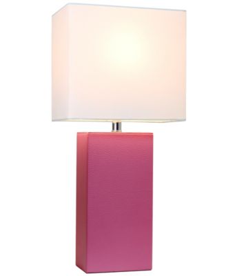 Elegant Designs Modern Leather Table Lamp with White Fabric Shade