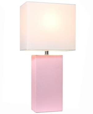 Elegant Designs Modern Leather Table Lamp with White Fabric Shade