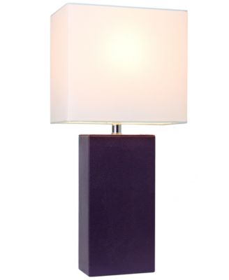 Elegant Designs Modern Leather Table Lamp with White Fabric Shade