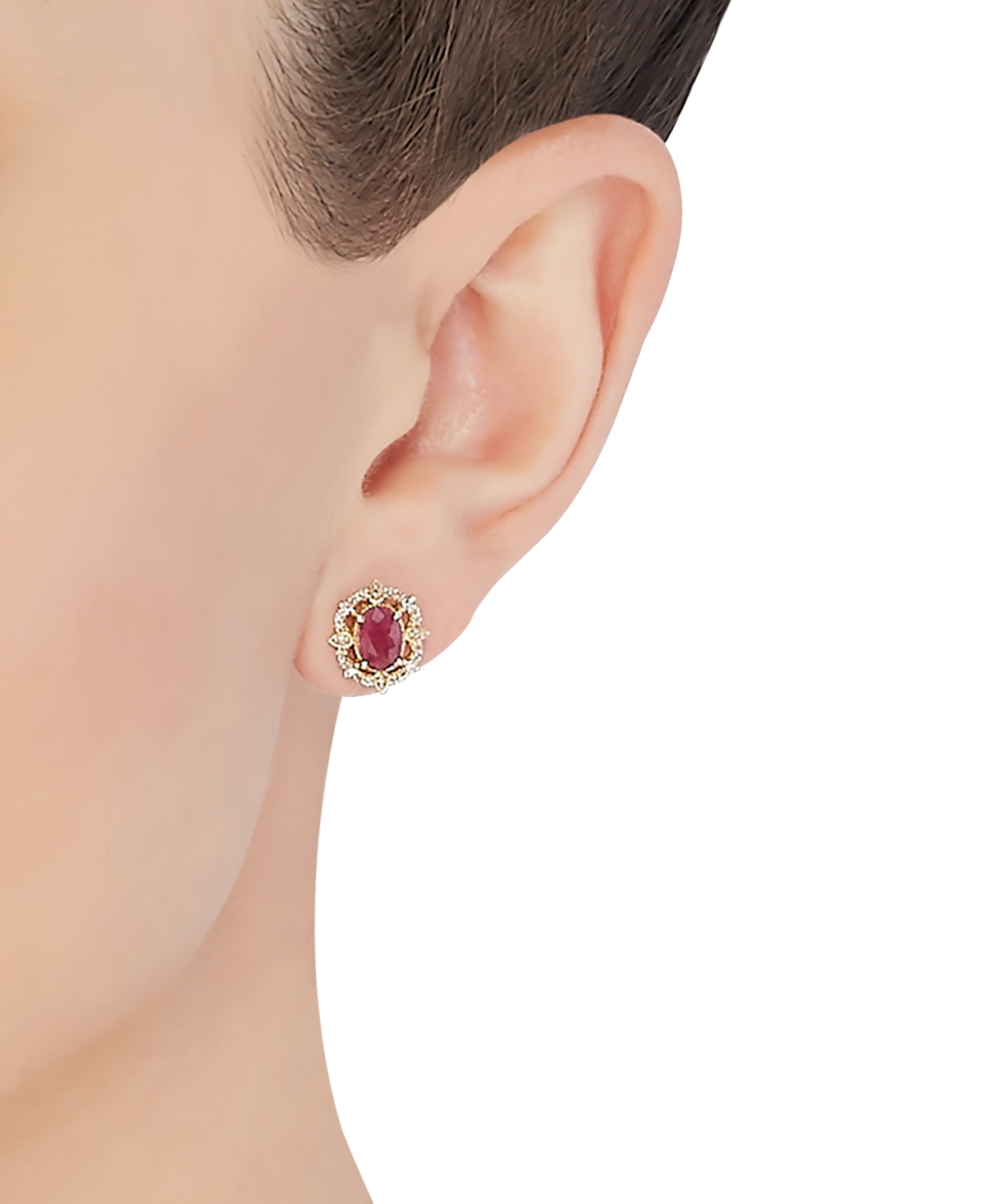 Sapphire (1-1/3 ct. t.w.) & Diamond (1/8 ct. t.w.) Stud Earrings in 14k Yellow Gold (Also Available & Emerald) - Ruby