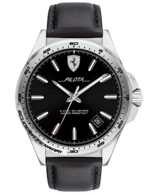 Ferrari - Men's Pilota Black Leather Strap Watch 42mm
