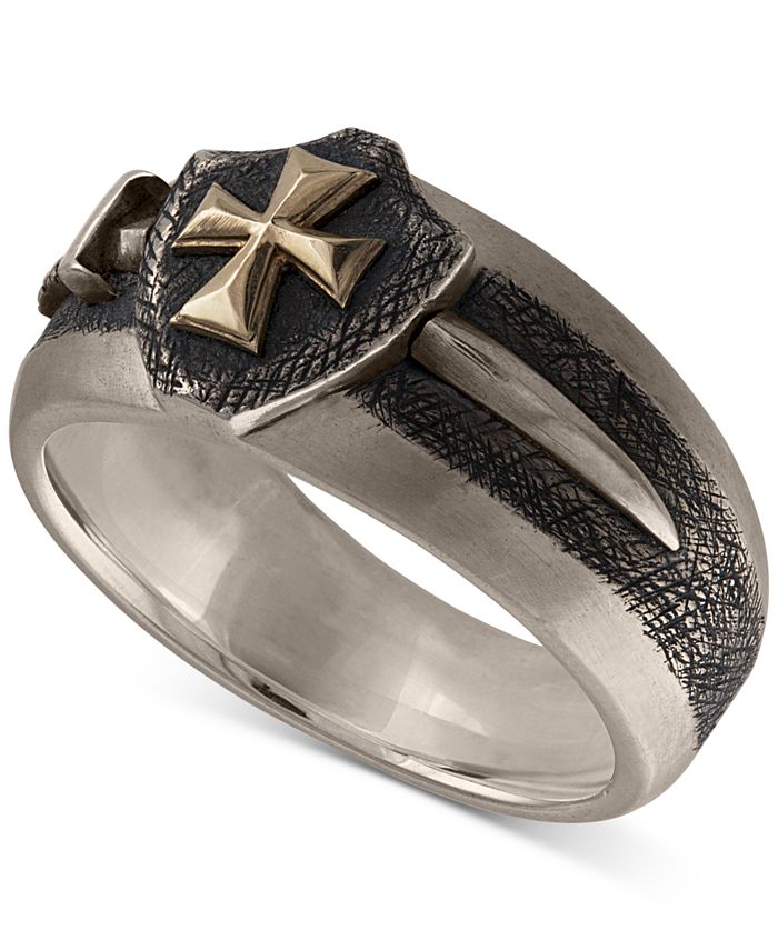 Esquire Men's Jewelry Sword & Shield Ring in Sterling Silver & 14k Gold