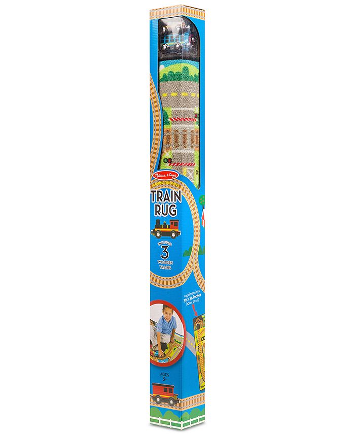Melissa & Doug Round The Rails Train Rug With 3 Linking Wooden Train Cars (39 X 36 Inches