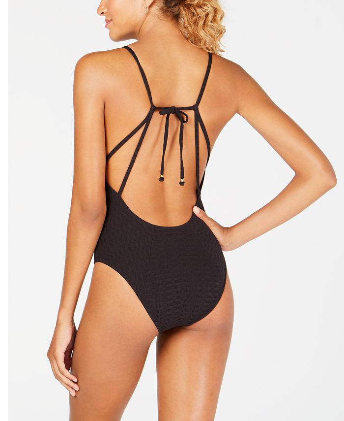 Lucky Brand Shoreline Chic Plunging Strappy-Back One-Piece Swimsuit - Macy's