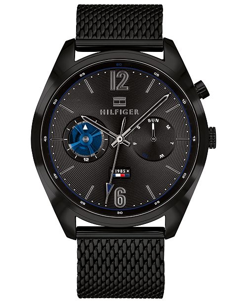 Tommy Hilfiger Men S Black Stainless Steel Mesh Bracelet Watch 44mm Created For Macy S Reviews Watches Jewelry Watches Macy S