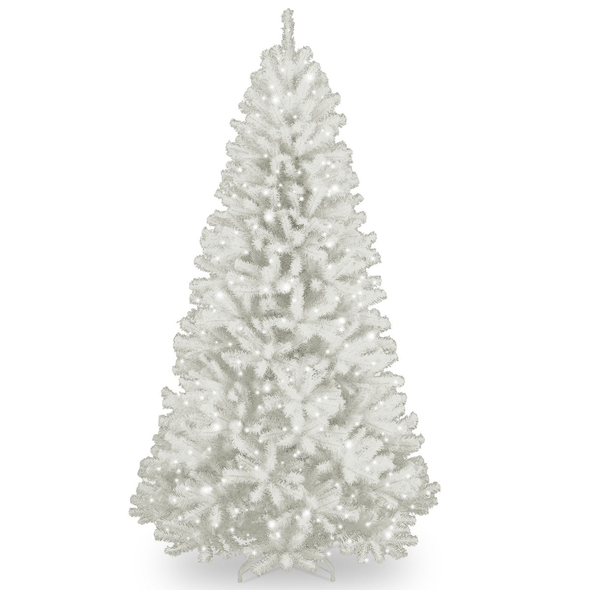National Tree 7' North Valley White Spruce Hinged Tree with Glitter and 550 Clear Lights - White