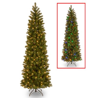 National Tree Company - National Tree 7 .5' "Feel Real" Down Swept Douglas Fir Pencil Slim Memory-Shape Hinged Tree with 350 Low Voltage Dual LED Lights