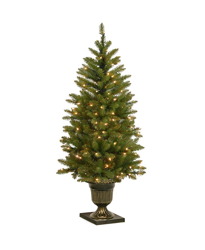 National Tree Company - 4' Dunhill Fir Entrance Tree with 70 Clear Lights in Dark Bronze Pot