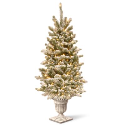 National Tree Company - 4' Feel Real&reg; Snowy Sheffield Spruce Entrance Tree in Silver Brushed Urn with 70 Clear Lights