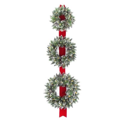 National Tree Company - 18", 22", & 26" Triple Wreath Door D&eacute;cor Piece with 100 Warm White Battery Operated Twinkle LED lights