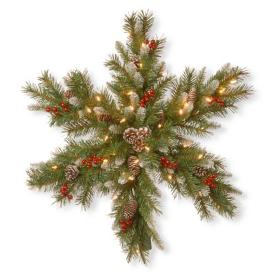National Tree Company - 32" Frosted Berry Snowflakes with 50 Warm White Battery Operated LED Lights with Timer