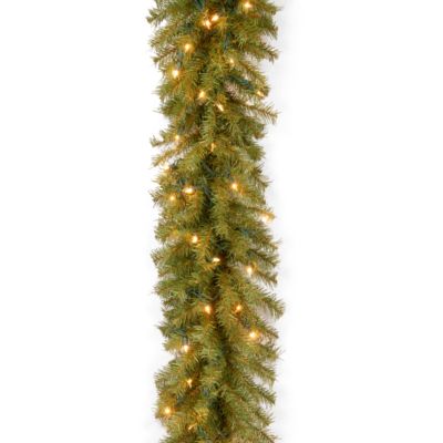 National Tree Company - 9' x 12" Norwood Fir Garland with 100 Clear Lights