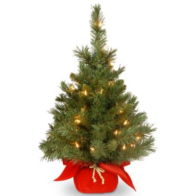National Tree Company - 24" Majestic Fir Tree with 35 Clear Lights and Red Cloth Bag