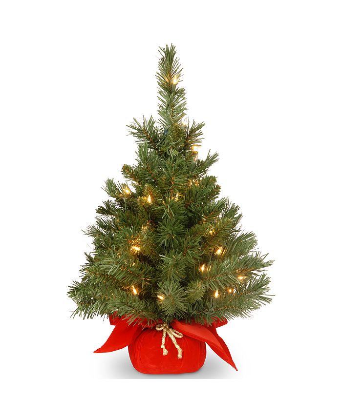 National Tree Company - 24" Majestic Fir Tree with 35 Clear Lights and Red Cloth Bag