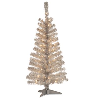 National Tree Company National Tree 4 ft. Silver Tinsel Tree with Clear Lights
