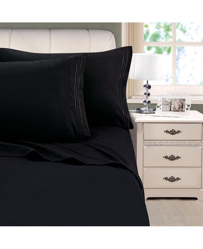 Cathay Home Inc. 3Line Stripe Embroidery 4Pc. Full Sheet Set Macy's