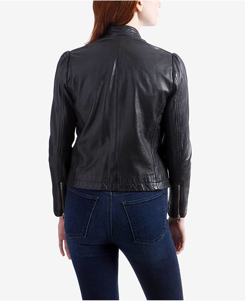 Lucky Brand Puff-Sleeve Leather Jacket & Reviews - Jackets & Blazers ...