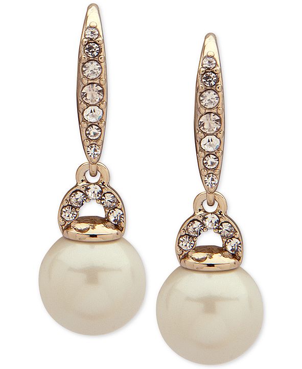 Pearl drop earrings gold tone Clearance