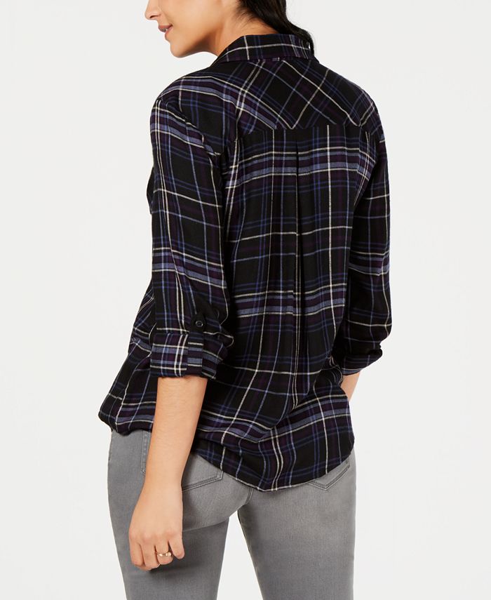 Style & Co Plaid Roll-Tab Shirt, Created for Macy's - Macy's