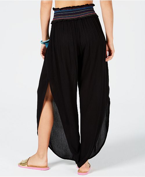 Bar III Side Slit Smocked Cover-Up Beach Pants, Created for Macy's ...