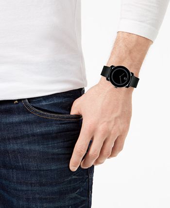 Movado - Men's Swiss Bold Black Leather Strap Watch 42mm 3600306