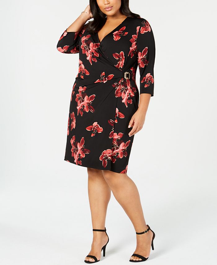 Connected Plus Size Printed Faux-Wrap Dress - Macy's