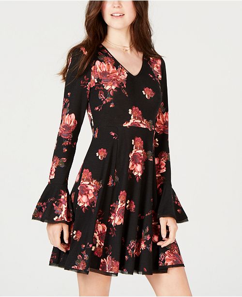 American Rag Juniors Printed Bell Sleeve Dress Created For
