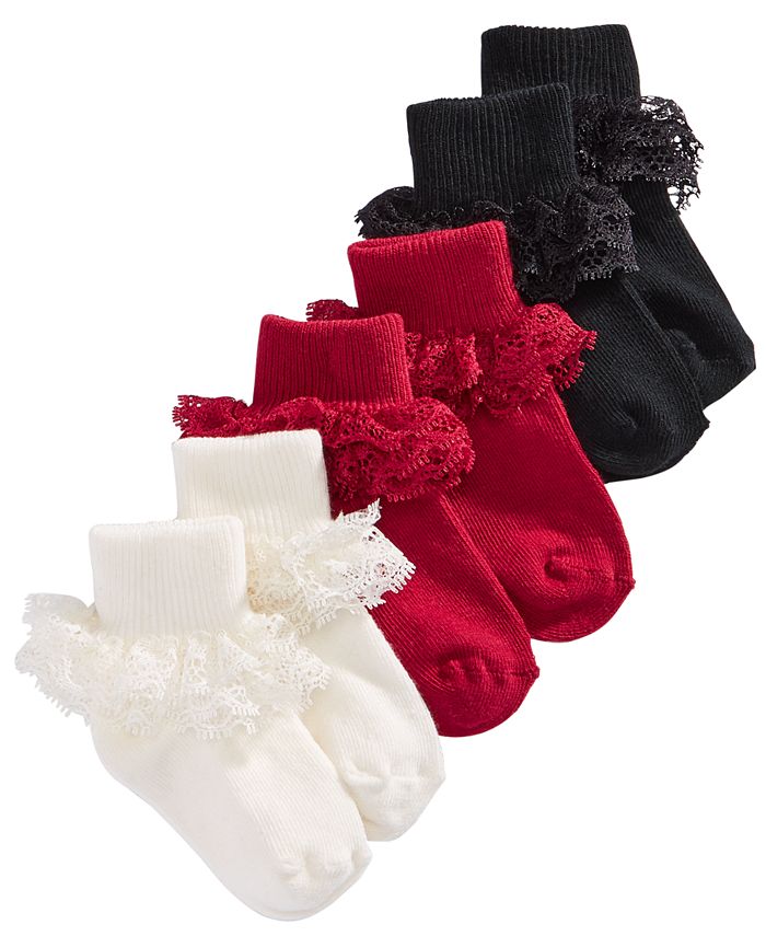 First Impressions Baby Girls 3 Pk. Holiday Lace Anklet Low Cut