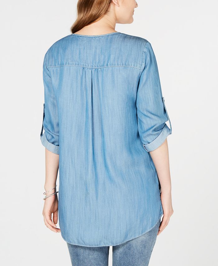 Karen Kane RollTab Sleeve Chambray Top Macy's