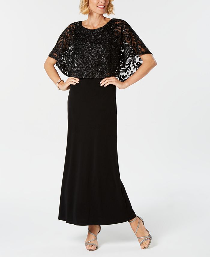 Connected Embroidered Capelet Gown - Macy's