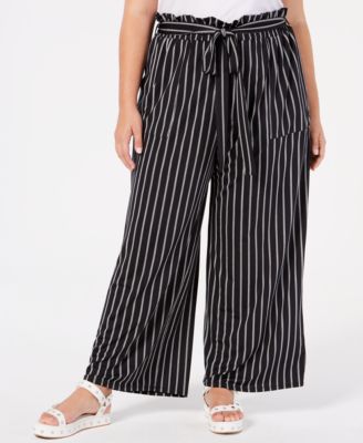 Monteau - Trendy Plus Size Striped Wide-Leg Pants