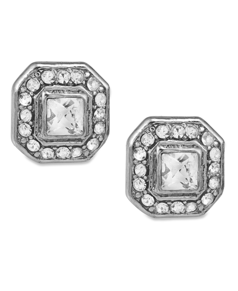 Carolee Earrings, Silver Tone Square Button Stud Earrings   Jewelry